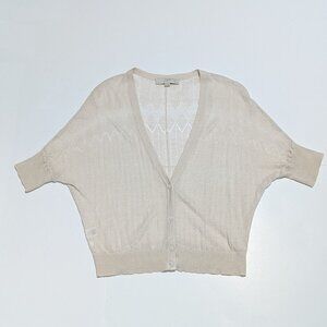 Loft Women's Beige Transparent 3/4 Sleeve Lace Linen Cardigan size Medium Petite